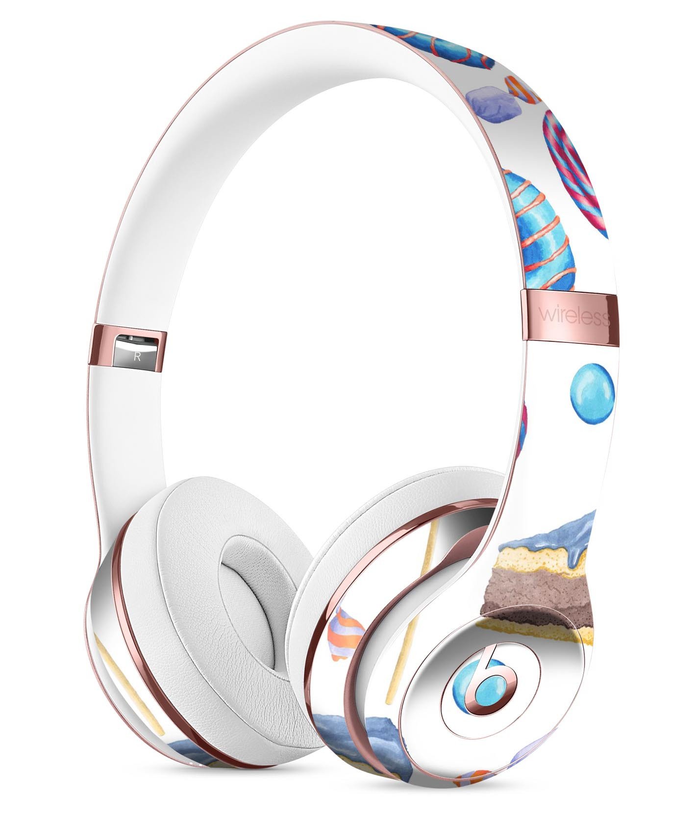 Yummy Galore Bakery Treats skin kit for Beats by Dre Solo 3 Wireless Headphones, showcasing vibrant colors and playful graphics.
