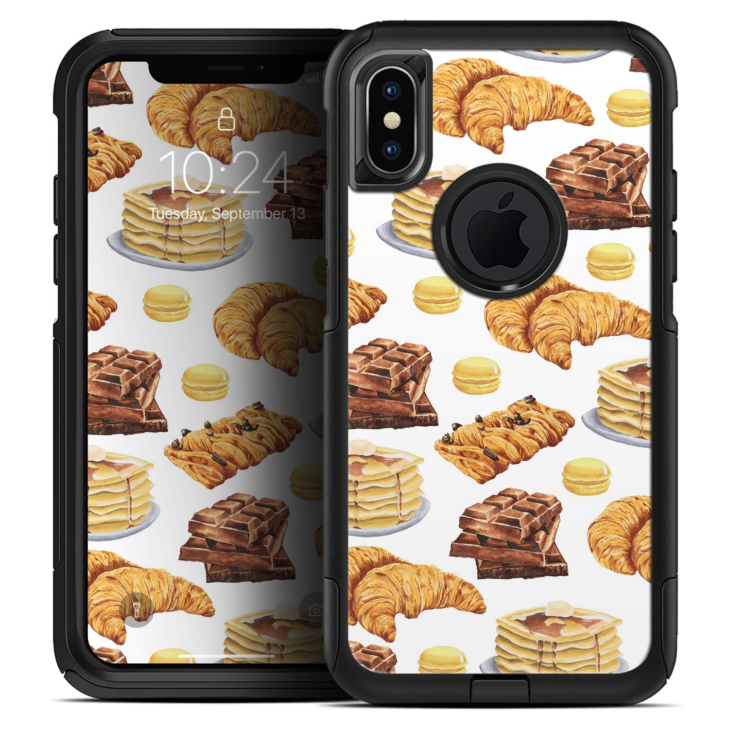 Phone case with various pastries.