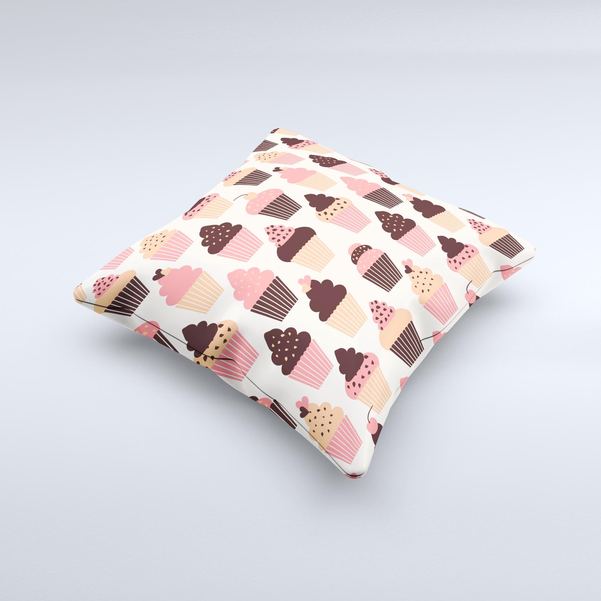 Yummy Subtle Cupcake Pattern Ink-Fuzed Decorative Throw Pillow featuring a whimsical cupcake design on a soft fabric.