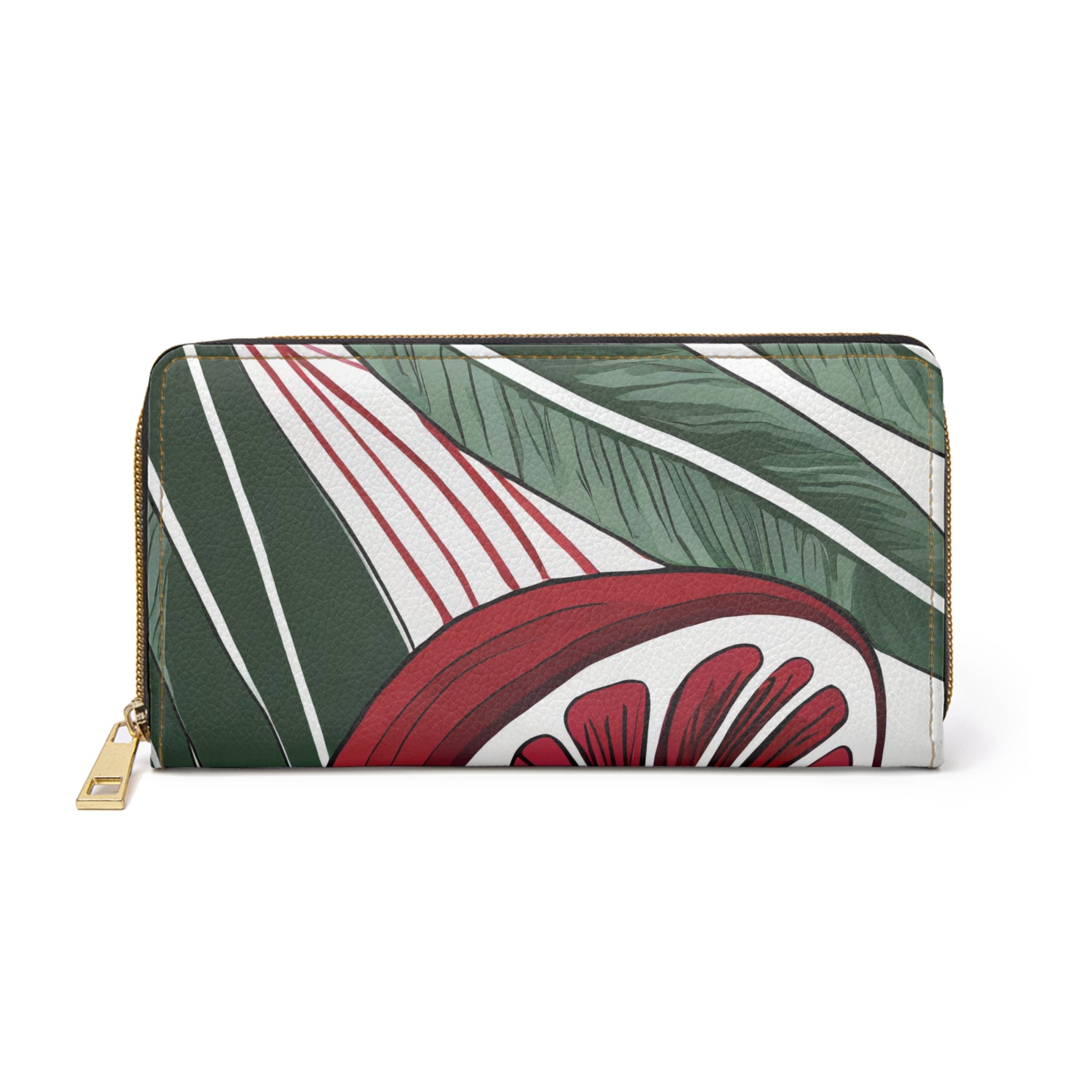 Zipper Wallet featuring a Floral Line Art Print, showcasing its stylish design and functional compartments.