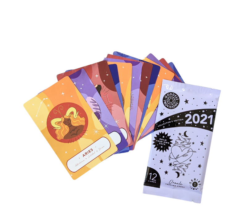 A beautifully designed set of Zodiac Oracle Trading Cards featuring 12 unique zodiac signs, perfect for intuitive guidance and spiritual connection.