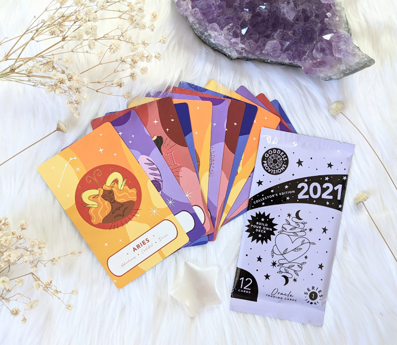 A beautifully designed set of Zodiac Oracle Trading Cards featuring 12 unique zodiac signs, perfect for intuitive guidance and spiritual connection.