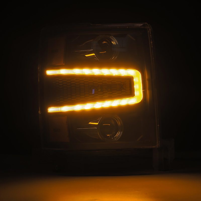 AlphaRex NOVA-Series LED projector headlights for 2014-2015 Chevy Silverado 1500, featuring Ice Cube 3D projector design and Osram LED technology.