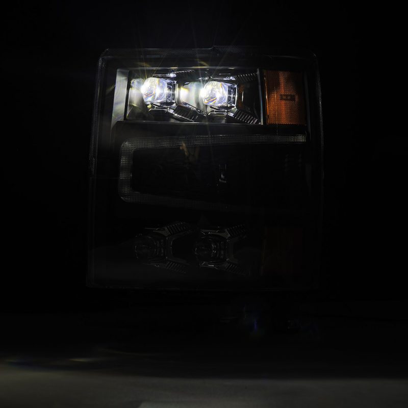 AlphaRex NOVA-Series LED projector headlights for 04-15 Chevy 1500HD in black finish, showcasing advanced lighting technology.