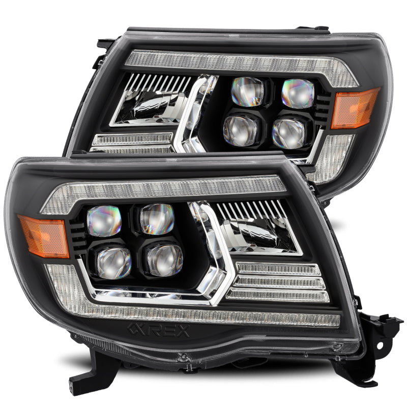 AlphaRex NOVA LED Projector Headlights for 2005-2011 Toyota Tacoma, featuring Ice Cube 3D projector design and Osram LED technology.
