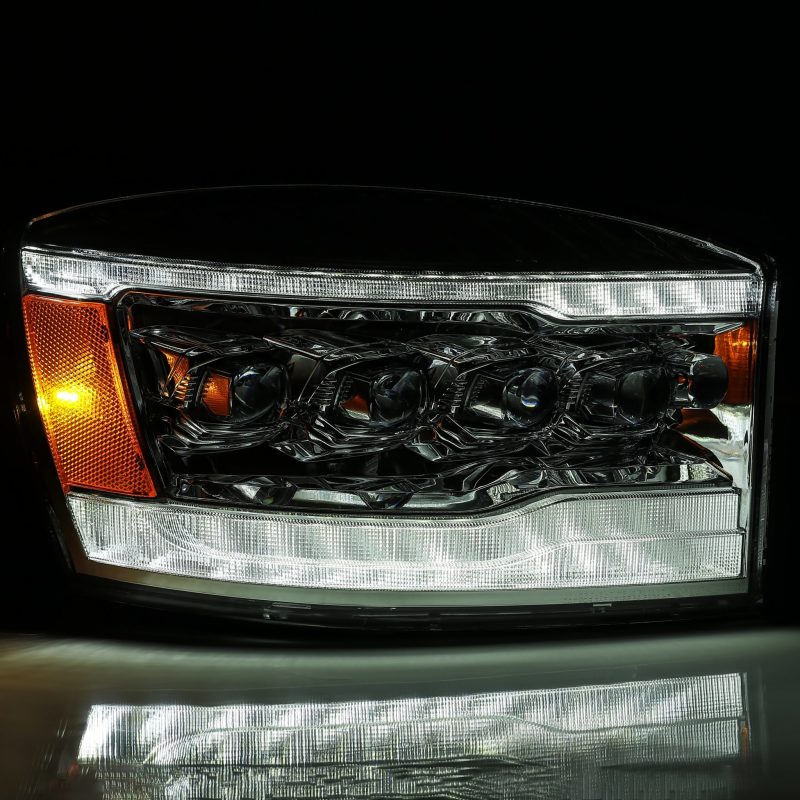 AlphaRex NOVA LED projector headlights for 06-08 Dodge Ram 1500HD, featuring a sleek plank style design and advanced lighting technology.