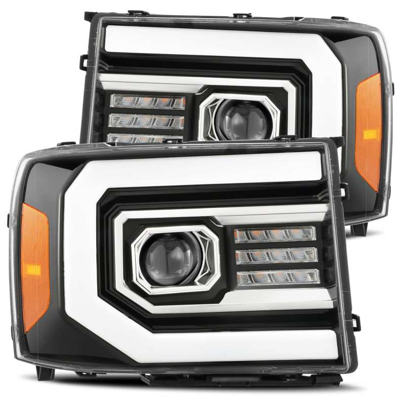 AlphaRex PRO-Series projector headlights for GMC 1500HD in plank style gloss finish, showcasing modern design and superior illumination.
