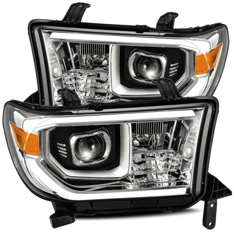 AlphaRex PRO-Series Projector Headlights for 2007-2013 Toyota Tundra, featuring sleek plank style design and advanced projector lens technology.
