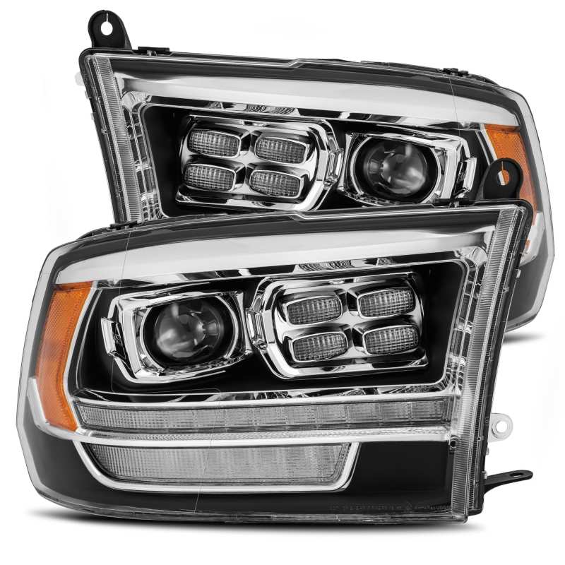 AlphaRex LUXX LED Projector Headlights for Dodge Ram 2500, featuring a sleek plank design and advanced LED technology.
