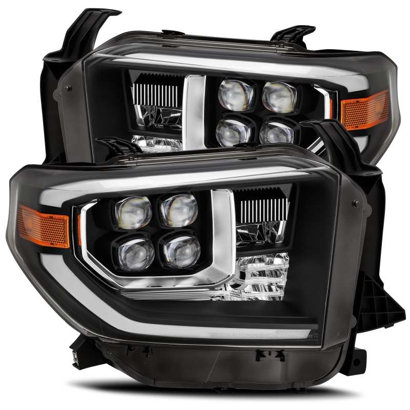 AlphaRex NOVA LED projector headlights for 2014-2020 Toyota Tundra, featuring Ice Cube 3D technology and sleek plank style design.