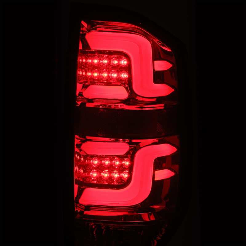 AlphaRex PRO-Series LED Tail Lights for 2014-2020 Toyota Tundra in red smoke finish, showcasing sleek design and bright LED lights.