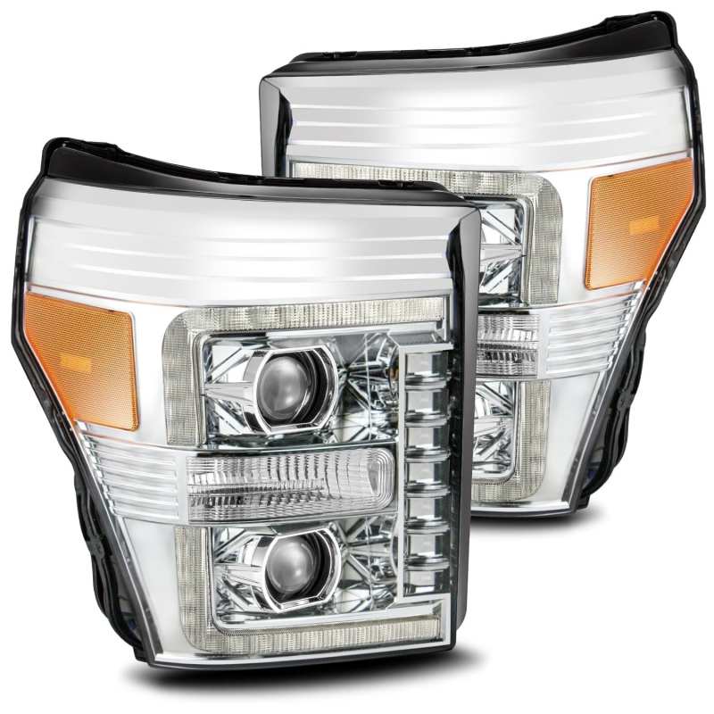AlphaRex LUXX LED Projector Headlights for 2011-2016 Ford F-350, featuring a sleek plank design and advanced LED technology.