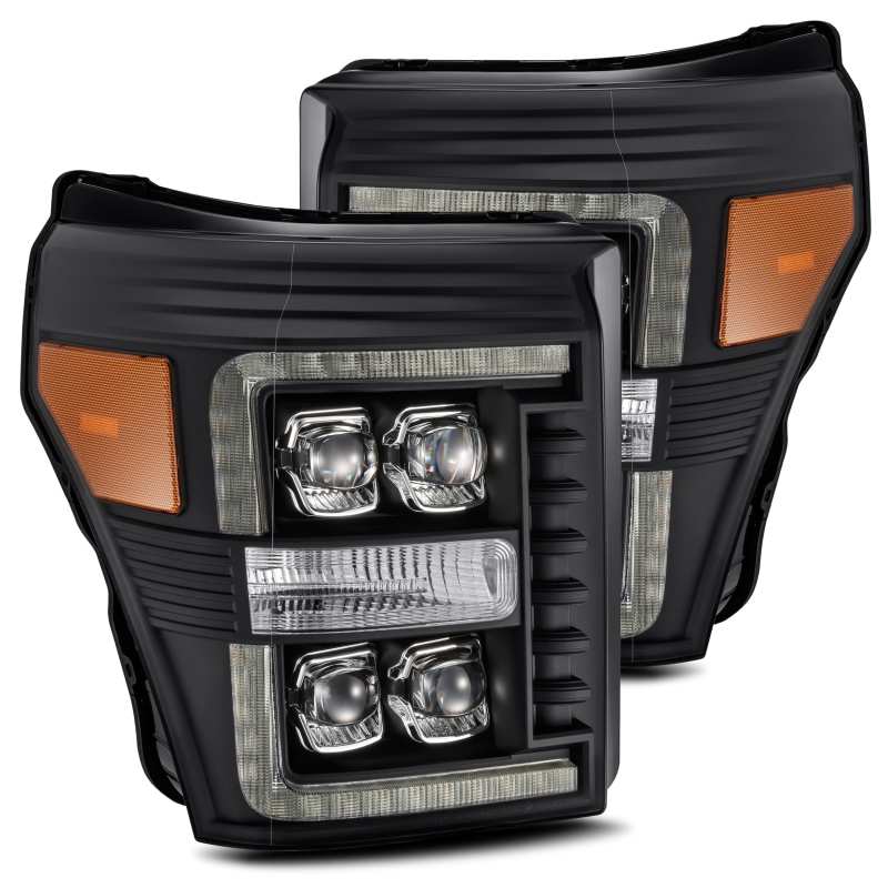 AlphaRex NOVA LED Projector Headlights for 2011-2016 Ford F-350, featuring Ice Cube 3D projector technology and sleek plank design.