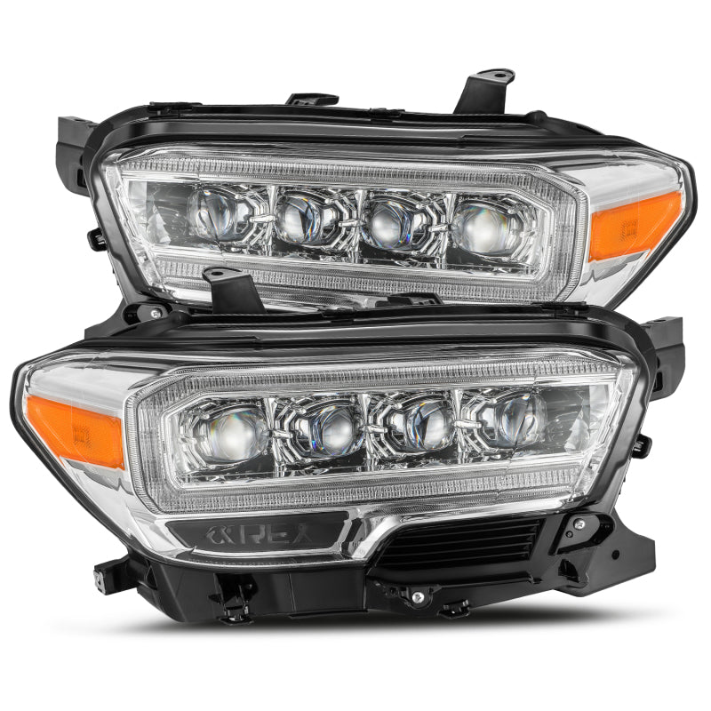 AlphaRex NOVA LED Projector Headlights for 2016-2022 Toyota Tacoma, featuring Ice Cube 3D projector technology and modern plank style design.