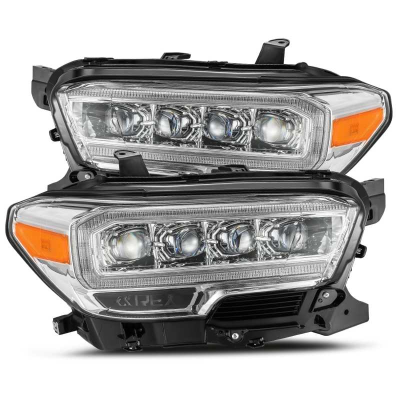 AlphaRex NOVA LED Projector Headlights for 2016-2022 Toyota Tacoma, featuring Ice Cube 3D projector technology and modern plank style design.