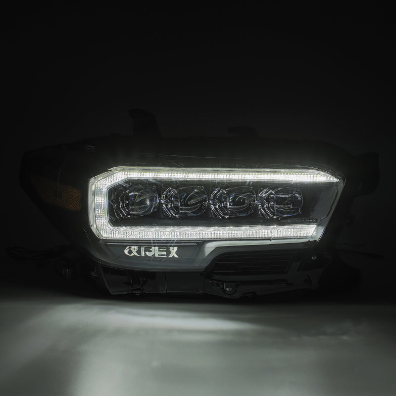 AlphaRex NOVA LED Projector Headlights for 2016-2022 Toyota Tacoma, featuring Ice Cube 3D projector technology and modern plank style design.