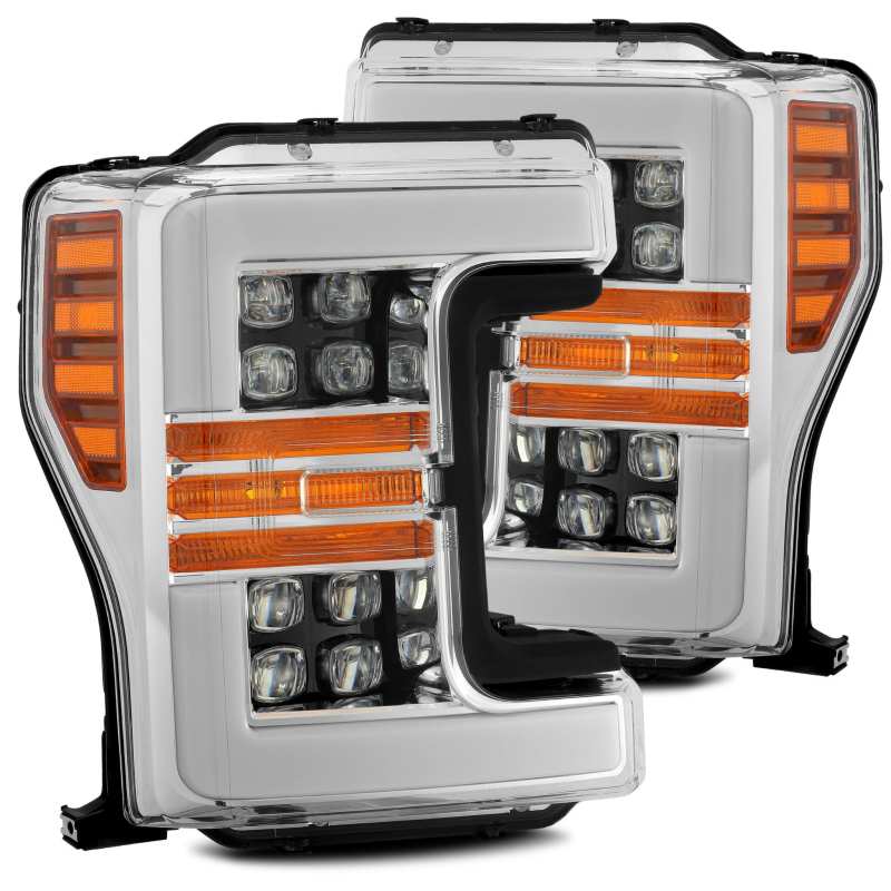 AlphaRex NOVA LED projector headlights for 2017-2019 Ford F-250, featuring Ice Cube 3D technology and sleek plank style design.