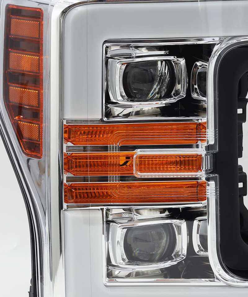 AlphaRex PRO-Series Projector Headlights for 2017-2019 Ford F-250, featuring a modern plank style design for enhanced visibility.