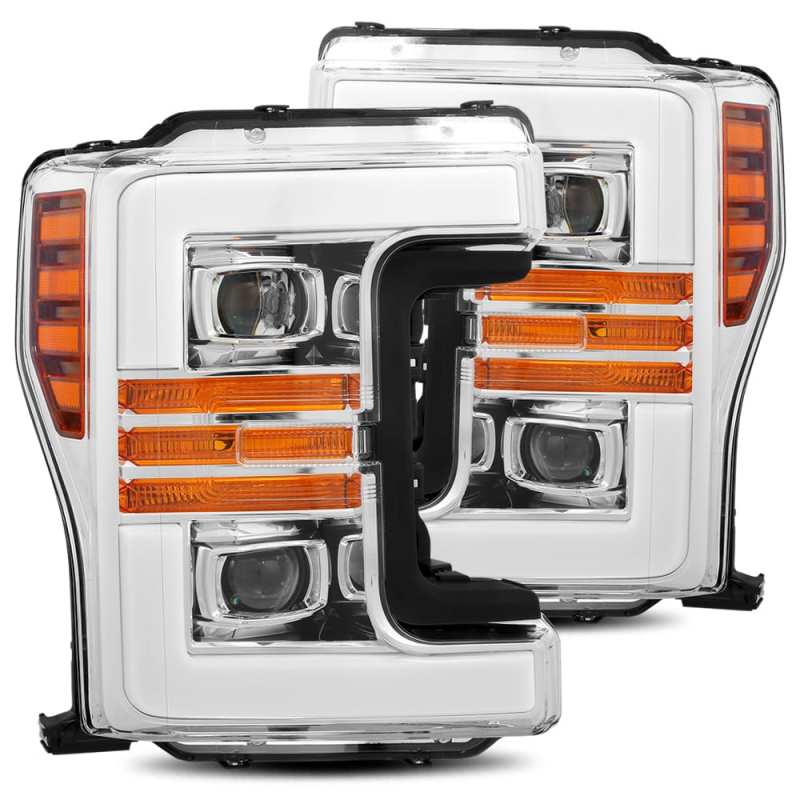 AlphaRex PRO-Series Projector Headlights for 2017-2019 Ford F-250, featuring a modern plank style design for enhanced visibility.