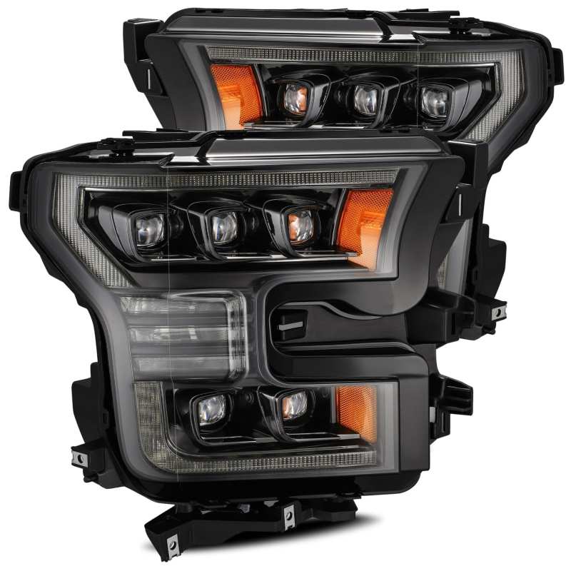 AlphaRex NOVA LED projector headlights for 2017-2020 Ford Raptor, featuring Ice Cube 3D projector design and Osram LED technology.