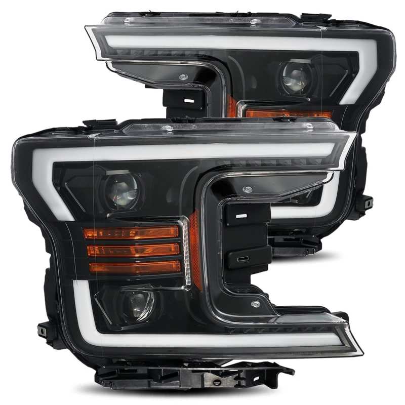 AlphaRex PRO-Series Projector Headlights for 2018-2019 Ford F-150 in plank style gloss finish, showcasing modern design and superior illumination.