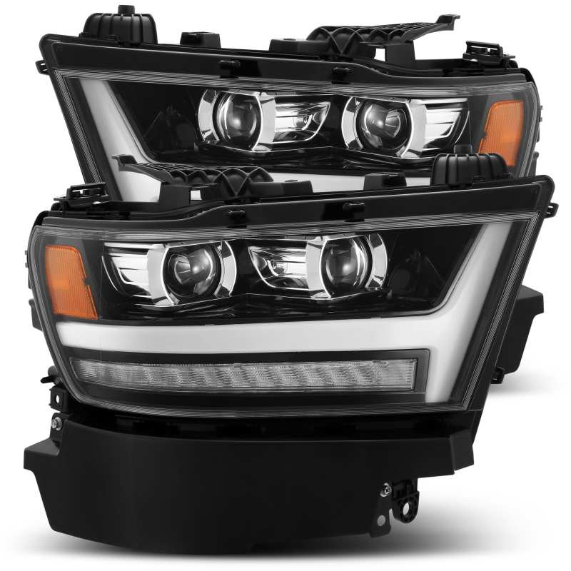 AlphaRex PRO-Series Projector Headlights for 2019-2020 Ram 1500 in Jet Black, showcasing modern design and superior lighting technology.