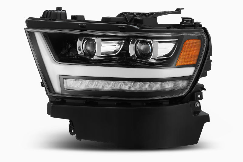 AlphaRex PRO-Series Projector Headlights for 2019-2020 Ram 1500 in Jet Black, showcasing modern design and superior lighting technology.