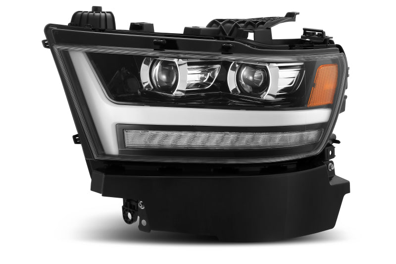 AlphaRex PRO-Series Projector Headlights for 2019-2020 Ram 1500 in Jet Black, showcasing modern design and superior lighting technology.