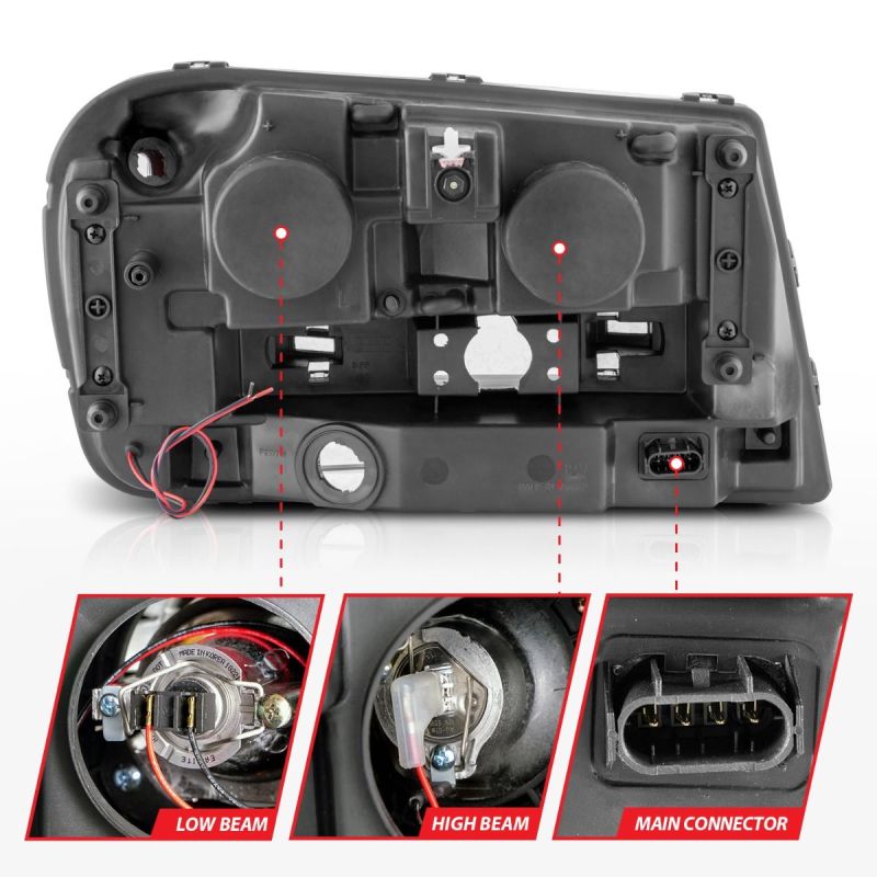 ANZO 02-09 Chevrolet Trailblazer Projector Headlights with Halo Chrome, showcasing modern design and enhanced visibility features.