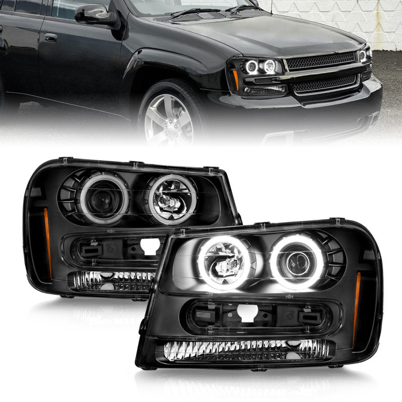 ANZO projector headlights for 2002-2009 Chevrolet Trailblazer, showcasing modern design and superior illumination.