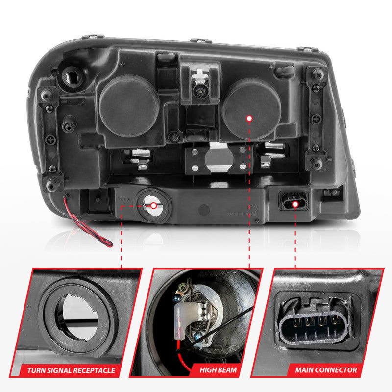 ANZO projector headlights for 2002-2009 Chevrolet Trailblazer, showcasing modern design and superior illumination.