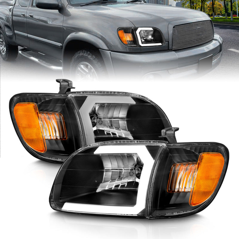 ANZO crystal headlights for 2000-2004 Toyota Tundra, showcasing clear lenses and modern design.