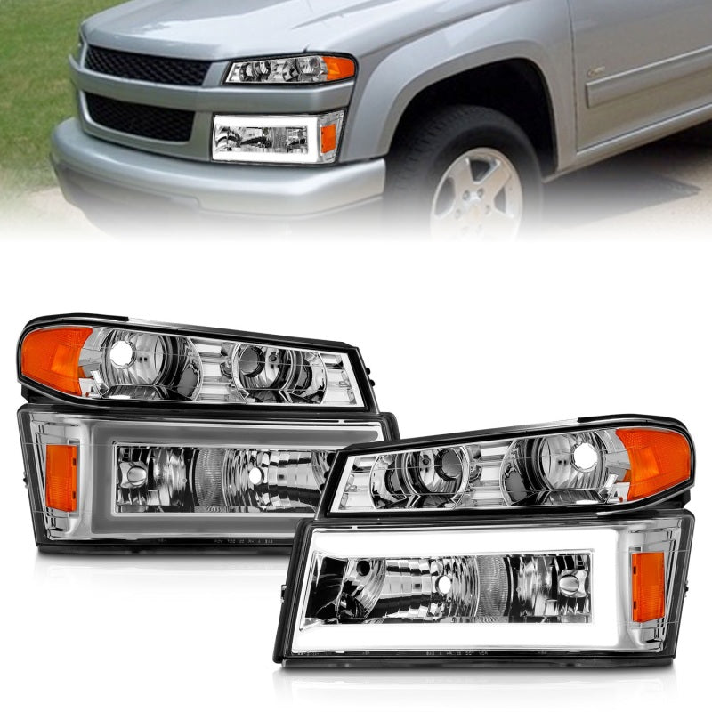 ANZO 04-12 GM Colorado/Canyon/I-Series Crystal Headlights showcasing a sleek design with clear lenses and modern styling, suitable for various GM models.