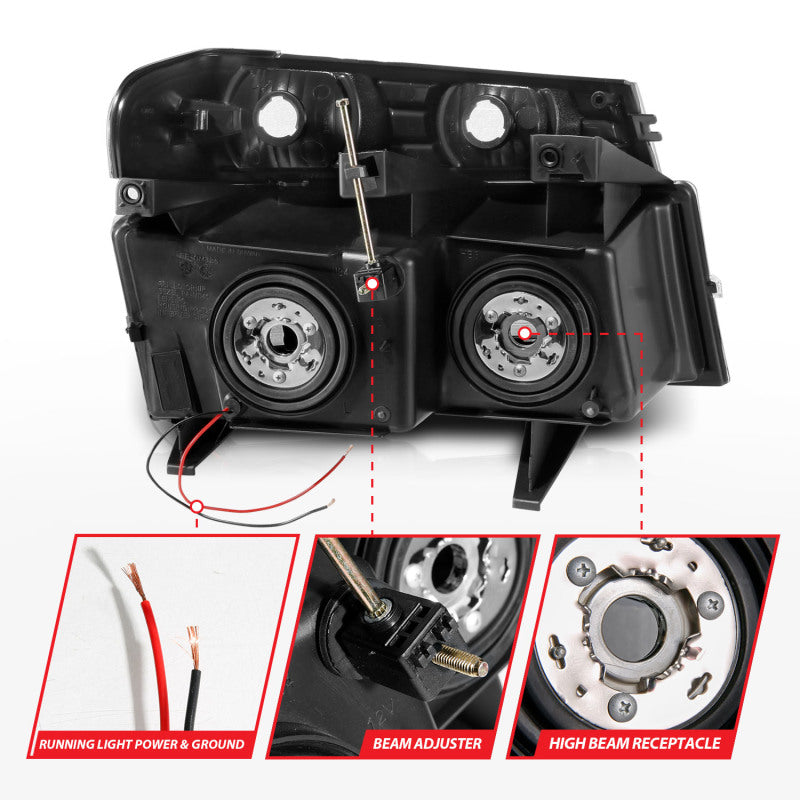 ANZO 04-12 GM Colorado/Canyon/I-Series Crystal Headlights showcasing a sleek design with clear lenses and modern styling, suitable for various GM models.