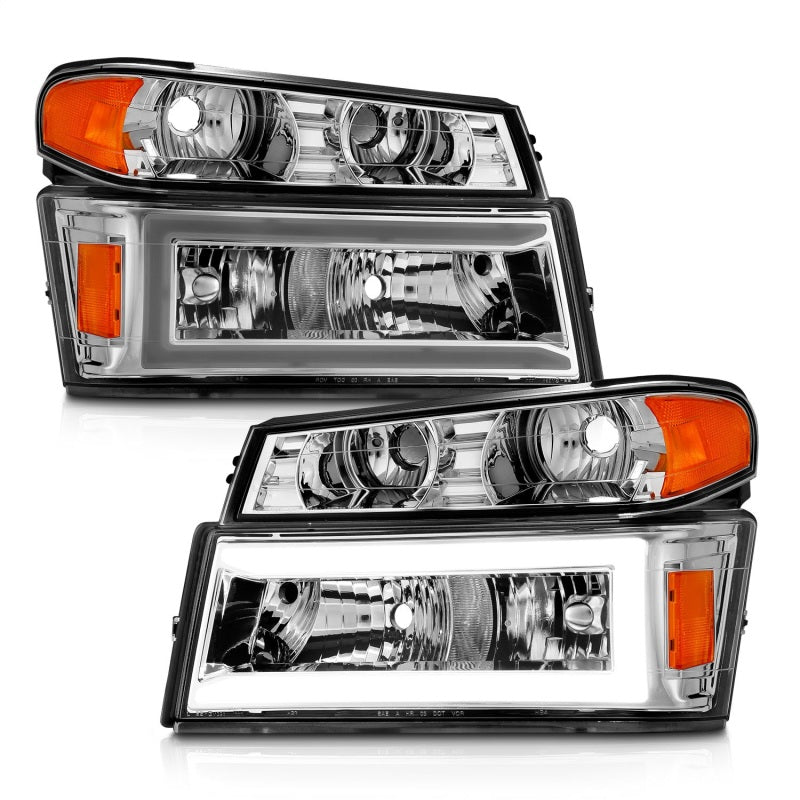 ANZO 04-12 GM Colorado/Canyon/I-Series Crystal Headlights showcasing a sleek design with clear lenses and modern styling, suitable for various GM models.