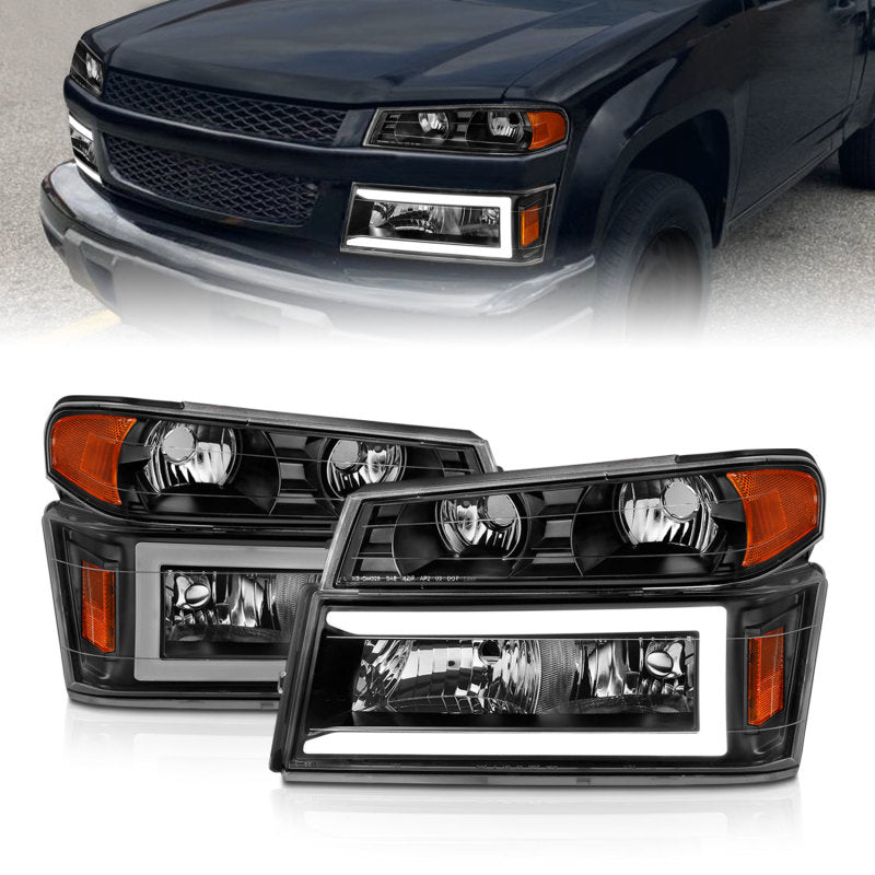 ANZO 04-12 GM Colorado/Canyon/I-Series Crystal Headlights showcasing a clear lens and modern design, suitable for various GM models.