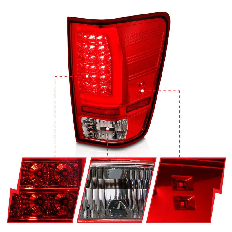 Anzo 04-15 Nissan Titan Full LED Tailights with chrome housing and red/clear lenses, showcasing modern design and bright LED technology.