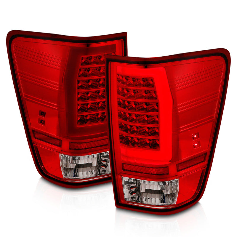 Anzo 04-15 Nissan Titan Full LED Tailights with chrome housing and red/clear lenses, showcasing modern design and bright LED technology.