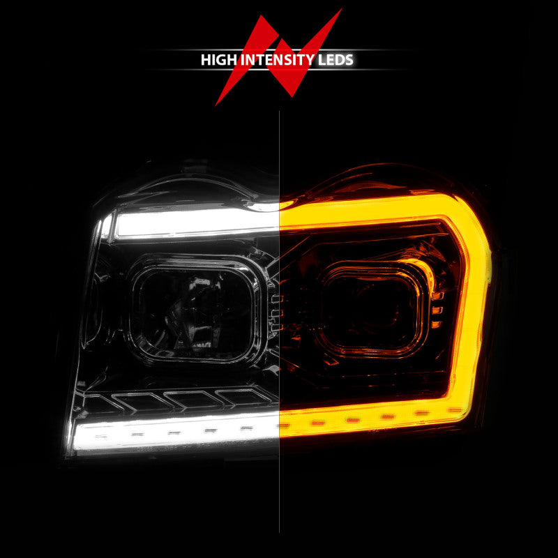 ANZO 05-07 Jeep Grand Cherokee Projector Headlights featuring a sleek design and integrated light bar.