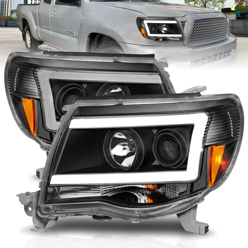 ANZO 05-09 Toyota Tacoma Projector Light Bar Style Headlights showcasing modern design and bright illumination.