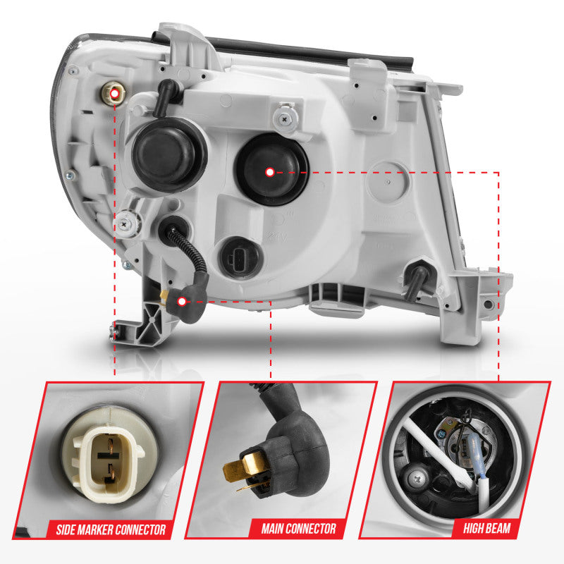 ANZO 05-09 Toyota Tacoma Projector Light Bar Style Headlights showcasing modern design and bright illumination.