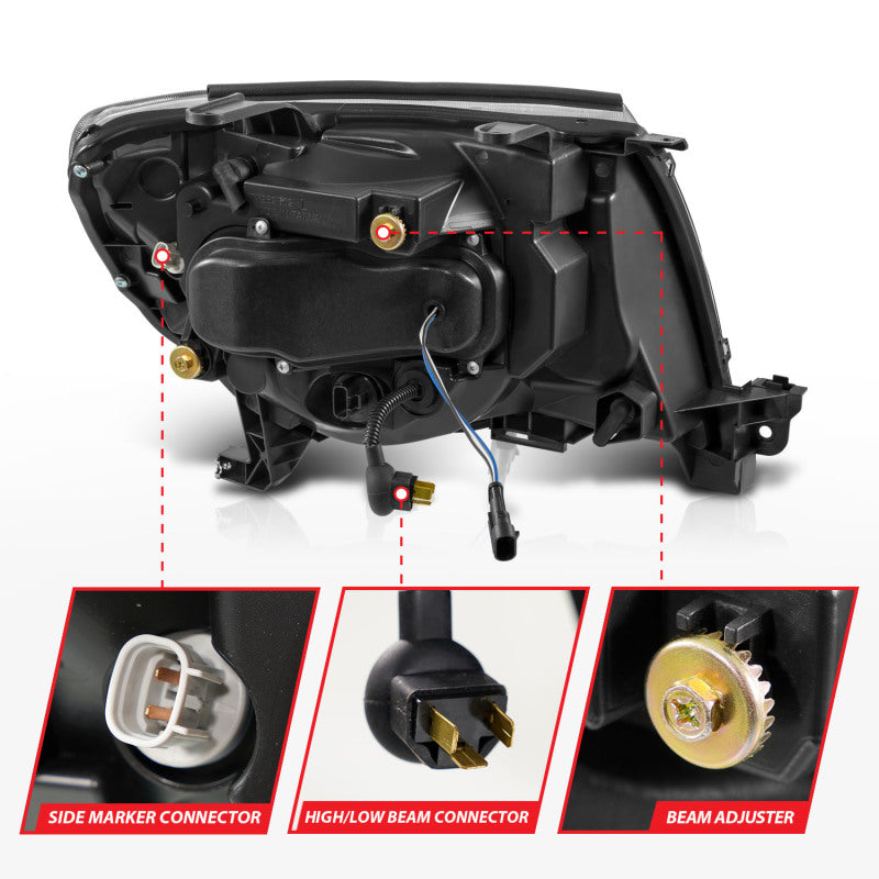 ANZO Full Projector Headlights for 2005-2011 Toyota Tacoma with light bar and sequential turn signals, showcasing modern design and enhanced visibility.