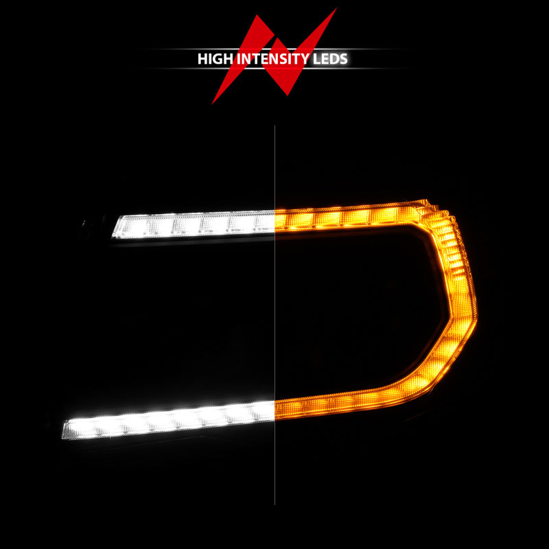 ANZO Full Projector Headlights for 2005-2011 Toyota Tacoma with light bar and sequential turn signals, showcasing modern design and enhanced visibility.