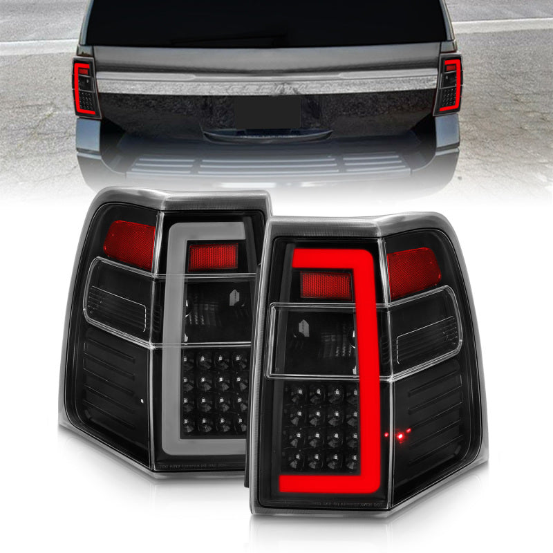 ANZO 07-17 Ford Expedition LED Taillights with black housing and light bar design, showcasing modern automotive lighting technology.