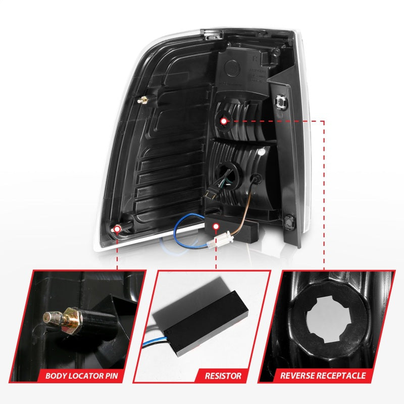 ANZO 07-17 Ford Expedition LED Taillights with black housing and light bar design, showcasing modern automotive lighting technology.