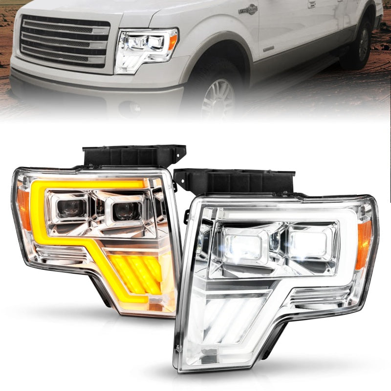ANZO Full LED Projector Headlights for 09-14 Ford F-150 with clear lens and black housing.