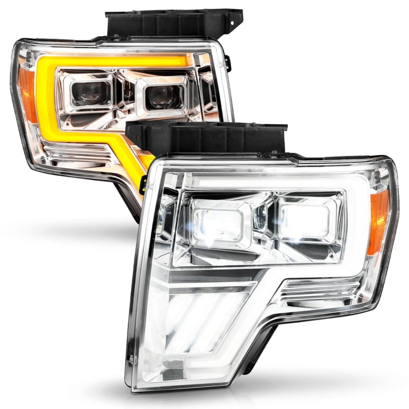 ANZO Full LED Projector Headlights for 09-14 Ford F-150 with clear lens and black housing.