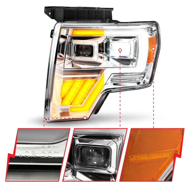 ANZO Full LED Projector Headlights for 09-14 Ford F-150 with clear lens and black housing.