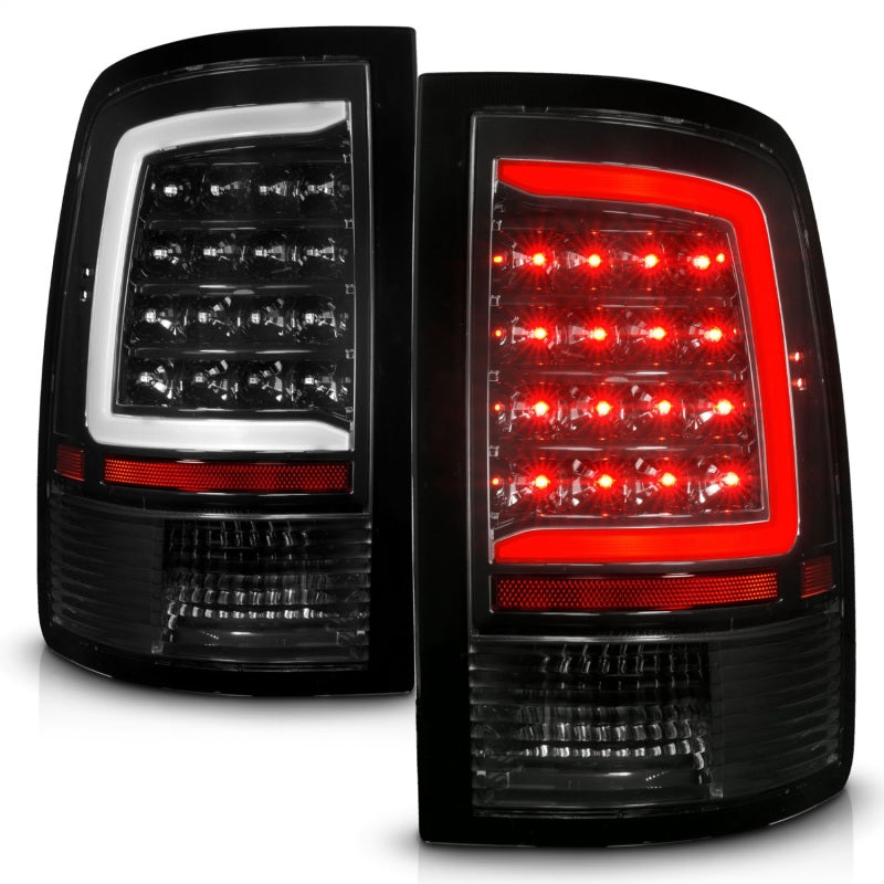 ANZO Full LED Taillights for 09-18 Dodge Ram 1500 with sequential lighting and black housing, enhancing vehicle visibility and style.
