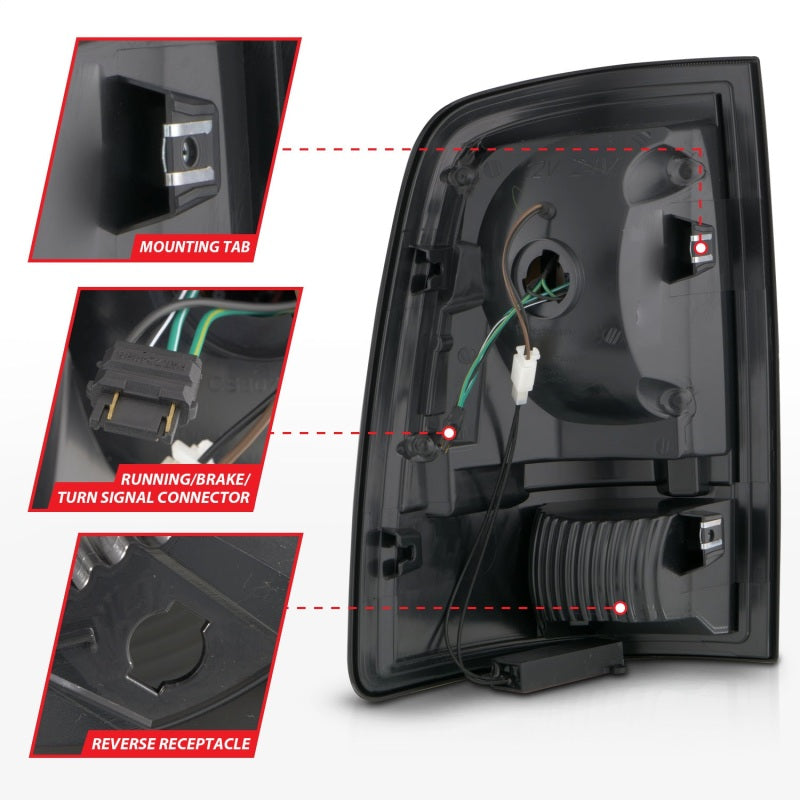 ANZO 09-18 Dodge Ram 1500 Full LED Taillights with Sequential Black Housing, showcasing modern design and bright illumination.